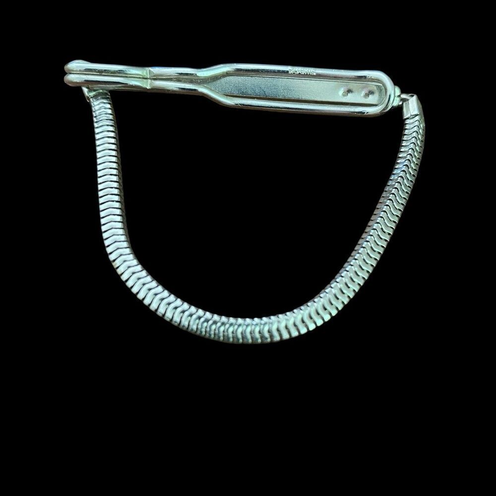 Vintage Swank Tie Bar and Chain Silver Tone MCM Mad Men Signed